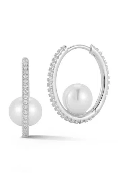 Chloe & Madison Chloe And Madison Cubic Zirconia Cultured Pearl Hoop Earrings In Green