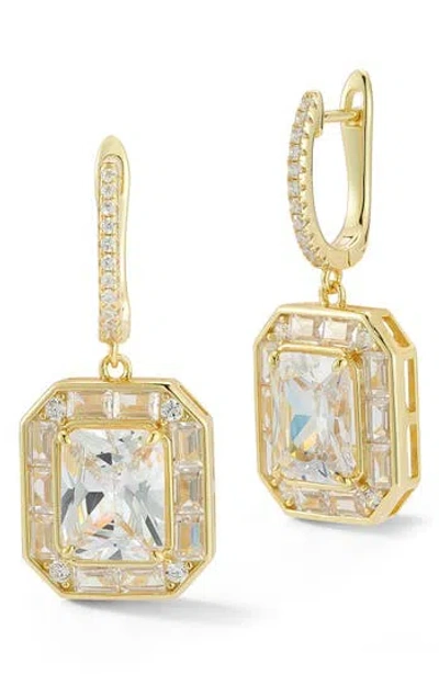 Chloe & Madison Chloe And Madison Cubic Zirconia Halo Drop Lever Back Earrings In Gold