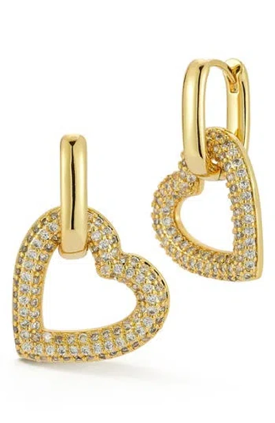 Chloe & Madison Chloe And Madison Cubic Zirconia Heart Drop Hoop Earrings In Gold
