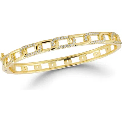Chloe & Madison Chloe And Madison Cubic Zirconia Link Hinged Bangle Bracelet In Gold