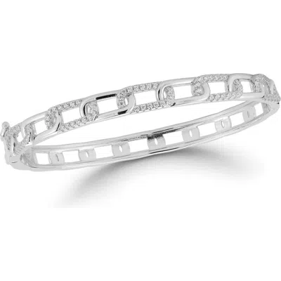 Chloe & Madison Chloe And Madison Cubic Zirconia Link Hinged Bangle Bracelet In Silver