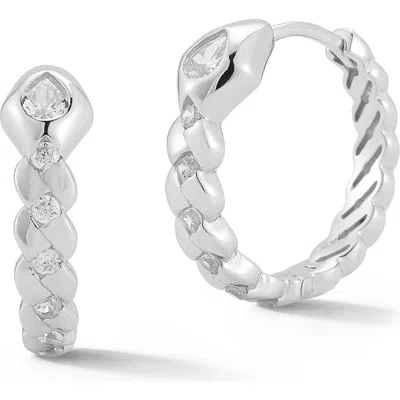 Chloe & Madison Chloe And Madison Cubic Zirconia Snake Huggie Hoop Earrings In Silver