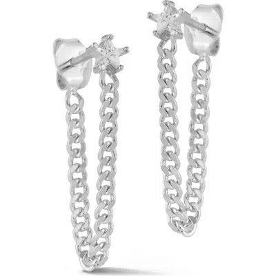 Chloe & Madison Chloe And Madison Cubic Zirconia Star Curb Chain Drop Draped Earrings In Silver