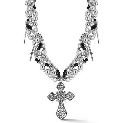 Chloe & Madison Chloe And Madison Cubic Zirconia Statement Cross Necklace In Silver