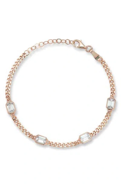 Chloe & Madison Chloe And Madison Cubic Zirconia Station Curb Chain Bracelet In Gold