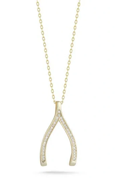Chloe & Madison Chloe And Madison Cubic Zirconia Wishbone Pendant Necklace In Gold