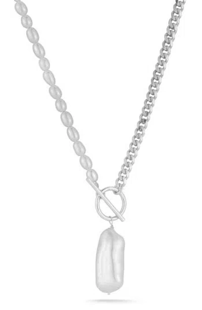Chloe & Madison Chloe And Madison Cultured Freshwater Pearl Toggle Necklace In Silver