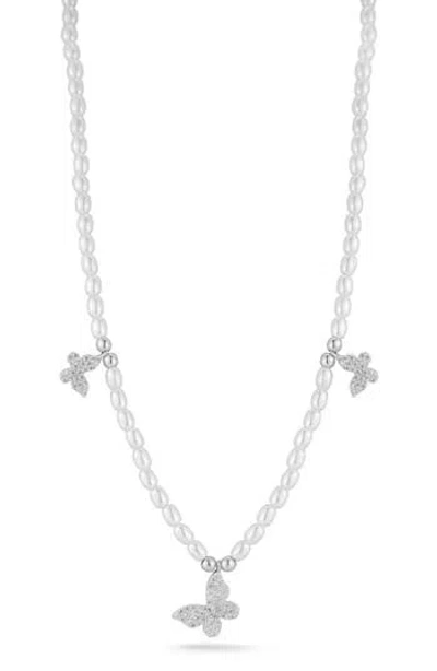 Chloe & Madison Chloe And Madison Cultured Pearl Butterfly Necklace In Silver