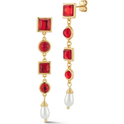 Chloe & Madison Chloe And Madison Cz & Faux Pearl Vintage Drop Earrings In Gold