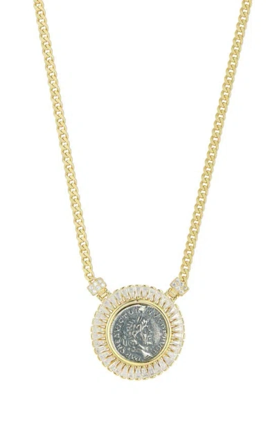 Chloe & Madison Cz Coin Embossed Pendant Necklace In Gold