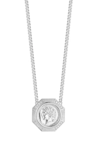 Chloe & Madison Cz Coin Necklace In Silver