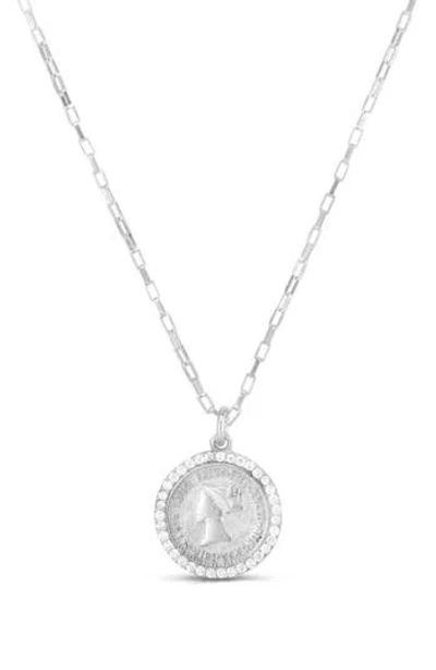 Chloe & Madison Chloe And Madison Cz Coin Pendant Necklace In White