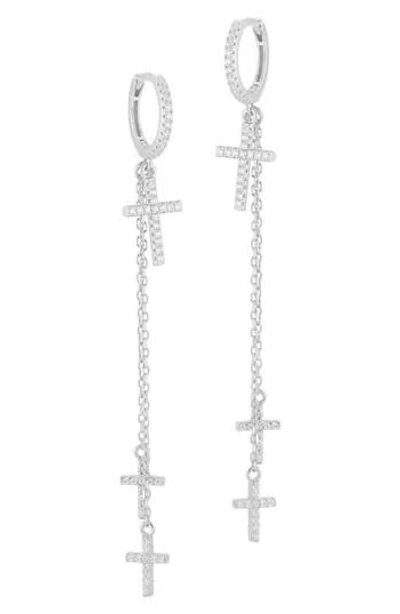 Chloe & Madison Chloe And Madison Cz Cross Chain Drop Earrings In Silver