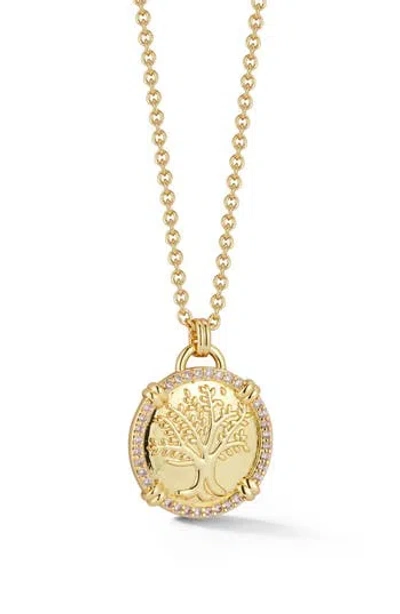 Chloe & Madison Chloe And Madison Cz Embossed Coin Pendant Necklace In Gold