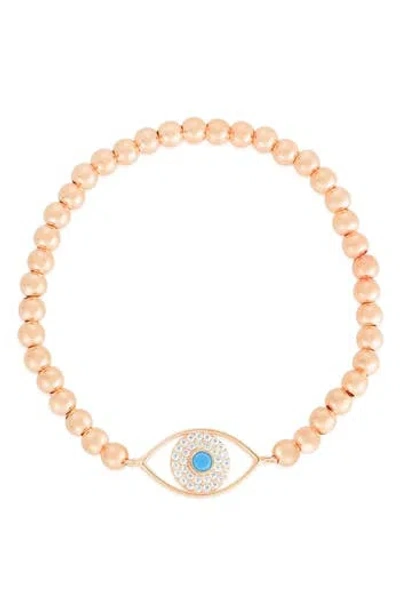 Chloe & Madison Chloe And Madison Cz Eye Stretch Bead Bracelet In Rose Gold