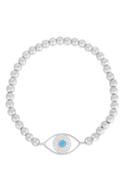 Chloe & Madison Chloe And Madison Cz Eye Stretch Bead Bracelet In Silver