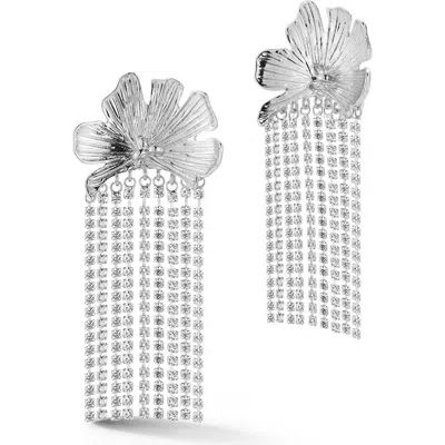 Chloe & Madison Chloe And Madison Cz Flower Drop Earrings In Silver