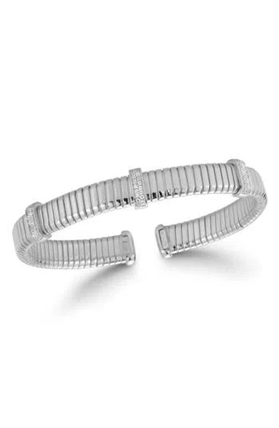 Chloe & Madison Chloe And Madison Cz Ribbed Bangle Bracelet In Metallic
