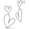 Chloe & Madison Chloe And Madison Double Heart Cubic Zirconia Pavé Drop Earrings In Silver