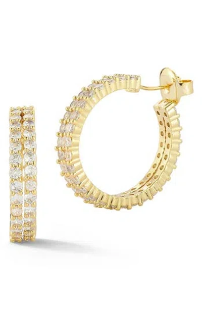 Chloe & Madison Chloe And Madison Double Row Cubic Zirconia Hoop Earrings In Gold