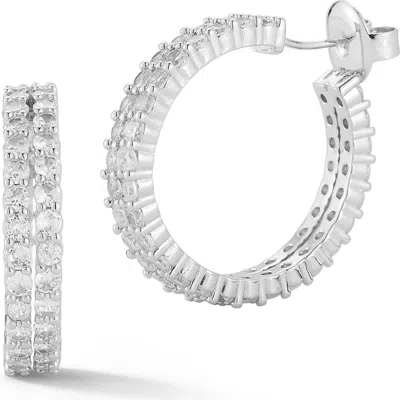 Chloe & Madison Chloe And Madison Double Row Pavé Cubic Zirconia Hoop Earrings In Silver