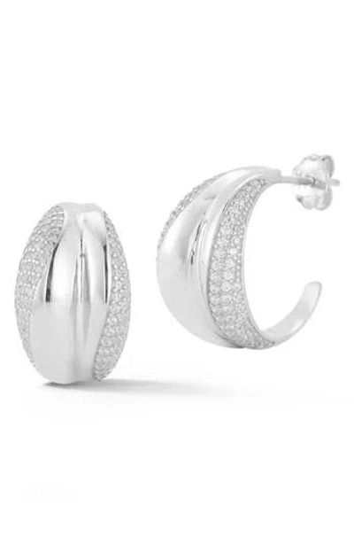 Chloe & Madison Chloe And Madison Double Row Pavé Cubic Zirconia Hoop Earrings In Silver