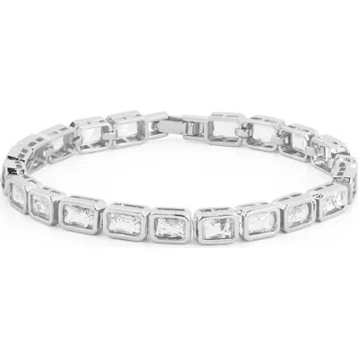 Chloe & Madison Chloe And Madison Emerald Cut Cubic Zirconia Tennis Bracelet In Metallic