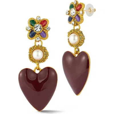 Chloe & Madison Chloe And Madison Enamel Heart Drop Earrings In Gold