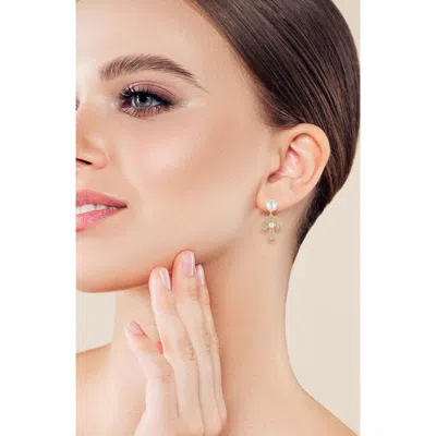 Chloe & Madison Chloe And Madison Faux Pearl & Cubic Zirconia Cross Drop Earrings In Gold