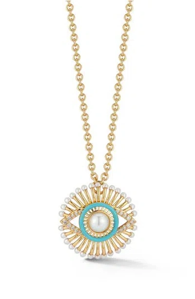 Chloe & Madison Chloe And Madison Faux Pearl Evil Eye Pendant Necklace In Gold