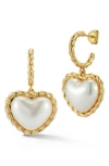 Chloe & Madison Chloe And Madison Faux Pearl Heart Drop Earrings In Gold