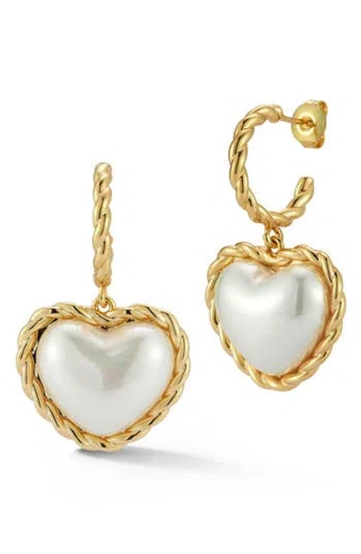 Chloe & Madison Chloe And Madison Faux Pearl Heart Drop Earrings In Gold