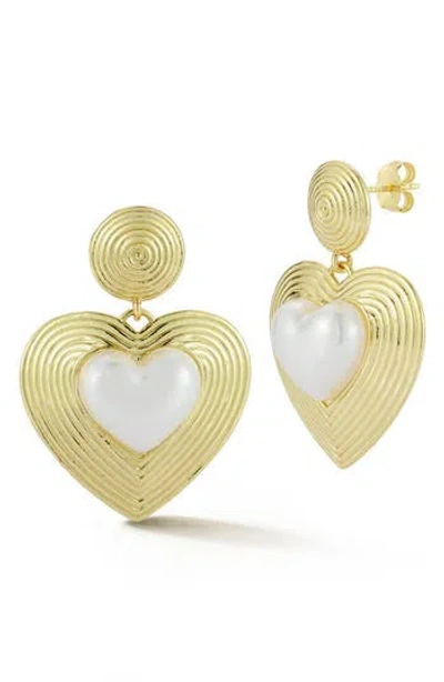 Chloe & Madison Chloe And Madison Faux Pearl Heart Drop Earrings In Gold