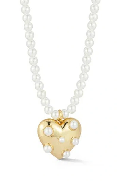 Chloe & Madison Chloe And Madison Faux Pearl Heart Pendant Necklace In Gold