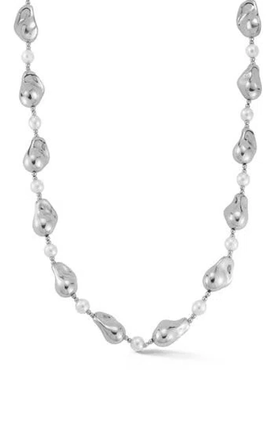 Chloe & Madison Chloe And Madison Faux Pearl Station Necklace In Metallic