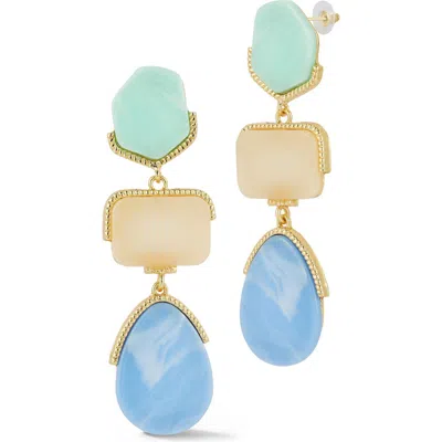 Chloe & Madison Chloe And Madison Geometric Triple Stone Drop Earrings In Blue Multi/ Gold