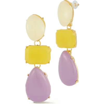 Chloe & Madison Chloe And Madison Geometric Triple Stone Drop Earrings In Purple Multi/ Gold