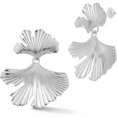 Chloe & Madison Chloe And Madison Ginkgo Leaf Drop Earrings In Silver