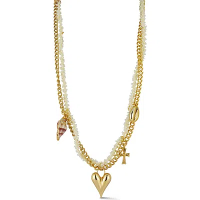 Chloe & Madison Chloe And Madison Heart & Shell Multi-strand Pendant Necklace In Gold