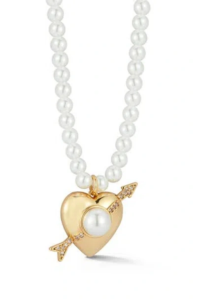 Chloe & Madison Chloe And Madison Heart Arrow Faux Pearl & Cubic Zirconia Necklace In White