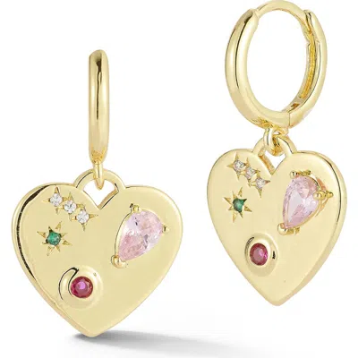 Chloe & Madison Chloe And Madison Heart Charm Drop Earrings In Gold