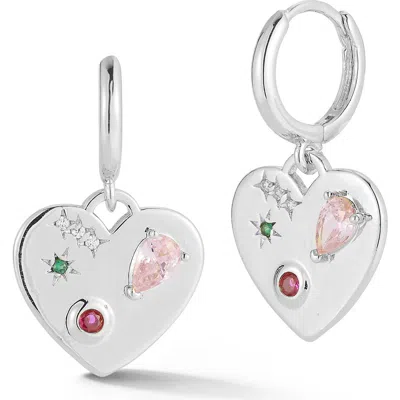 Chloe & Madison Chloe And Madison Heart Charm Drop Earrings In Silver