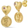 Chloe & Madison Chloe And Madison Heart Coin Drop Earrings In Gold