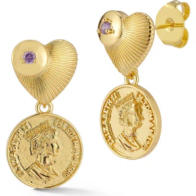 Chloe & Madison Chloe And Madison Heart Coin Drop Earrings In Gold