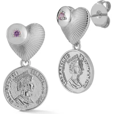 Chloe & Madison Chloe And Madison Heart Coin Drop Earrings In Metallic