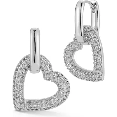 Chloe & Madison Chloe And Madison Heart Cubic Zirconia Pavé Drop Hoop Earrings In Silver