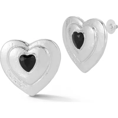 Chloe & Madison Chloe And Madison Heart Cubic Zirconia Statement Stud Earrings In Silver