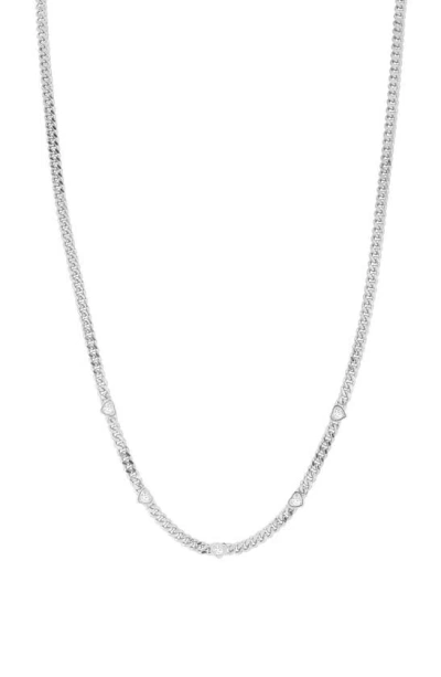 Chloe & Madison Heart Cz Curb Chain Necklace In Metallic