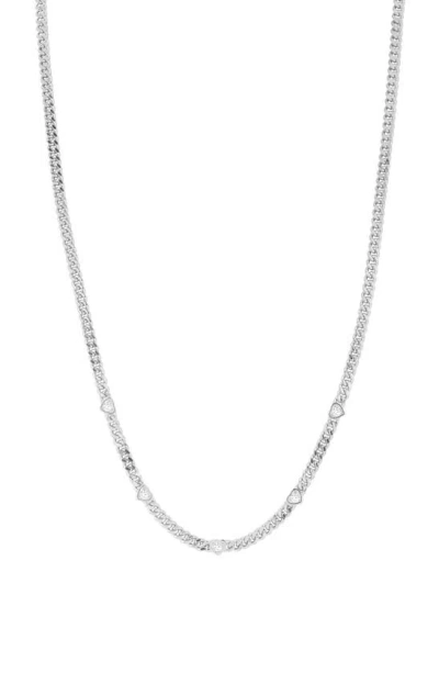 Chloe & Madison Heart Cz Curb Chain Necklace In Silver