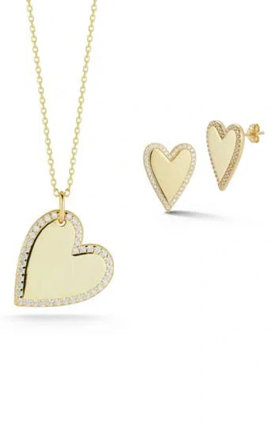 Chloe & Madison Chloe And Madison Heart Stud & Necklace Set In Gold
